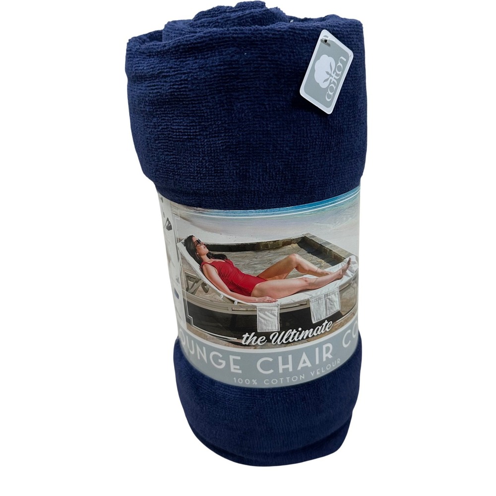 Morgan Home Towel Beach Lounge Chair Cover Navy Blue 100% Cotton Velour Tote Bag